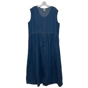 Sostanza Blue Denim Medium Wash Sleeveless Button Up Waist Tie Dress Women's 22W
